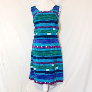 Vintage 90s Funky Geometric Striped Sleeveless Shift Dress